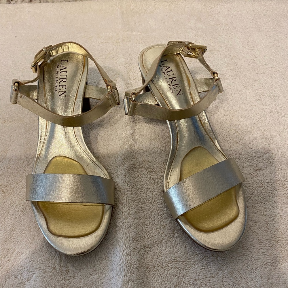 Ralph Lauren Harri Gold Leather Sandals SZ 6-1/2